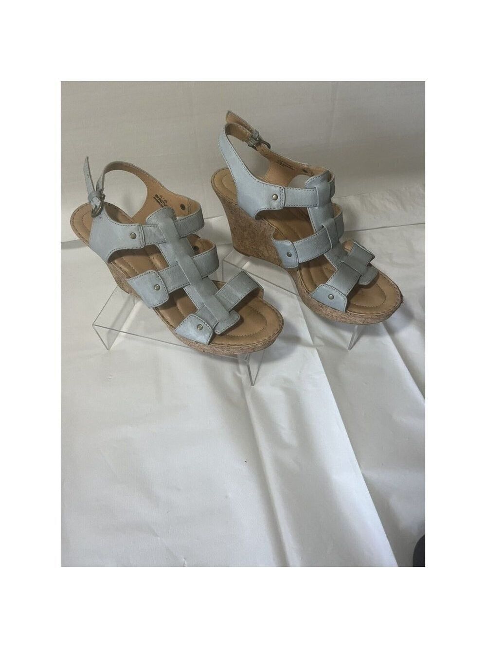 Born Crown Leather Cork Wedge Boho Buckle Sandal blue Women’s Size 11